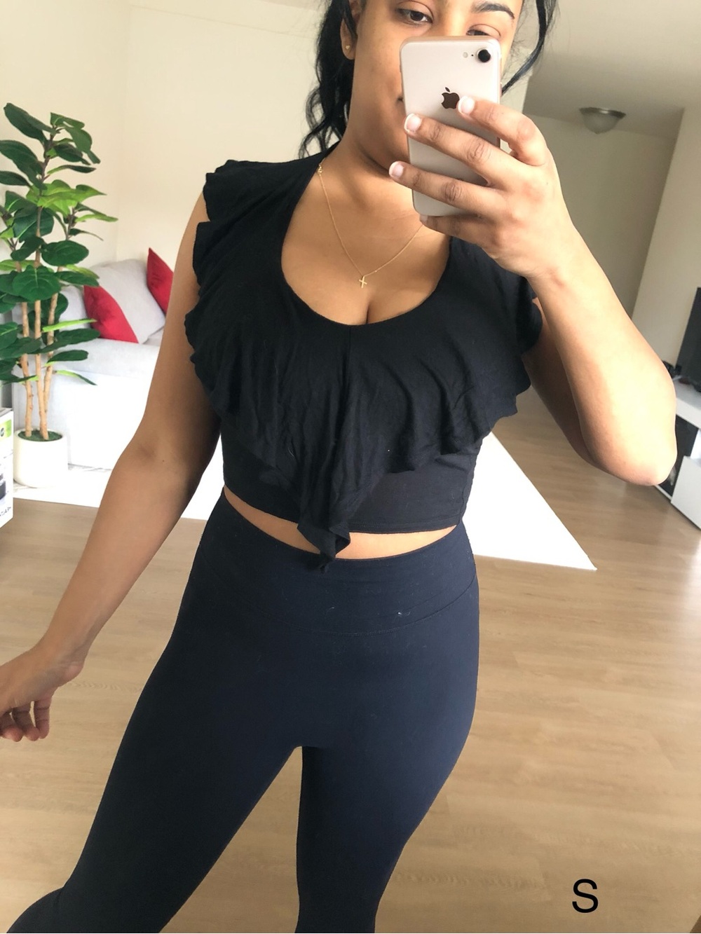 Black Ruffled Crop Top - Women
